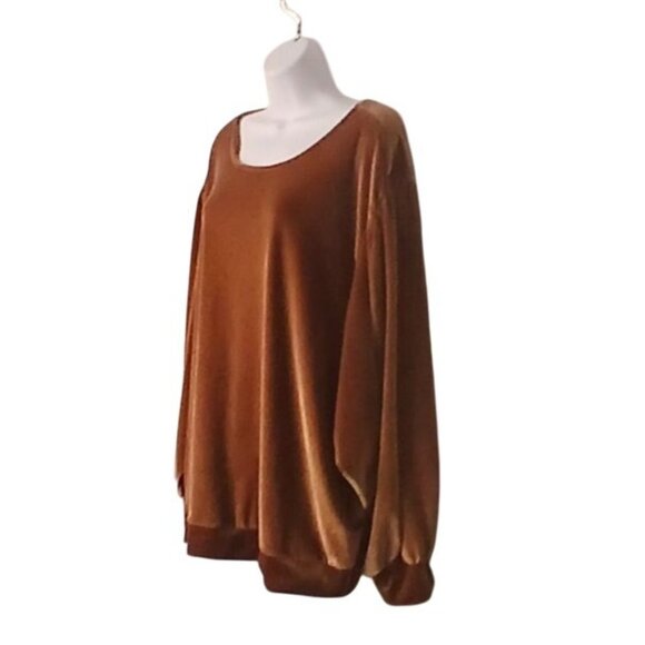 Ellos Womens Velvet Tunic Size 1X Brown Oversized Scoop Neck Soft Silky - Picture 2 of 5